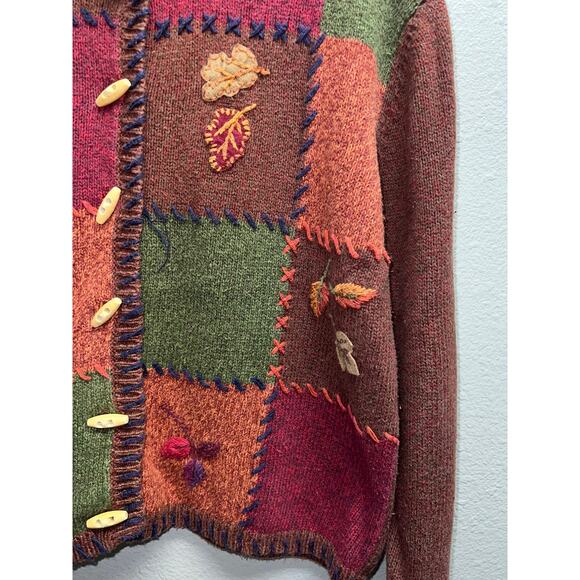 Vintage Erika & Co Sweater Fall Floral Toggle Button Earth Fairy Women Medium - Picture 5 of 12